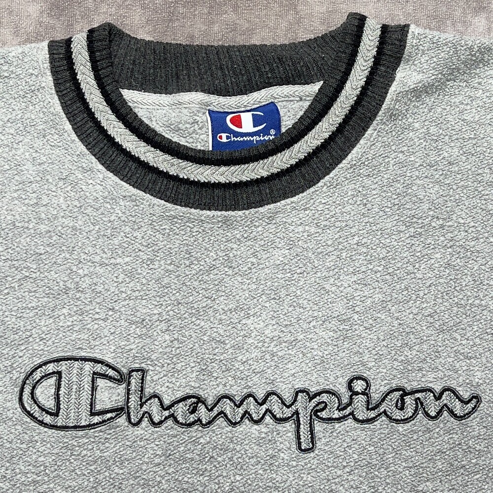 Vintage Champion Sweatshirt Mens Medium Gray Embroidered Script Crewneck Fleece